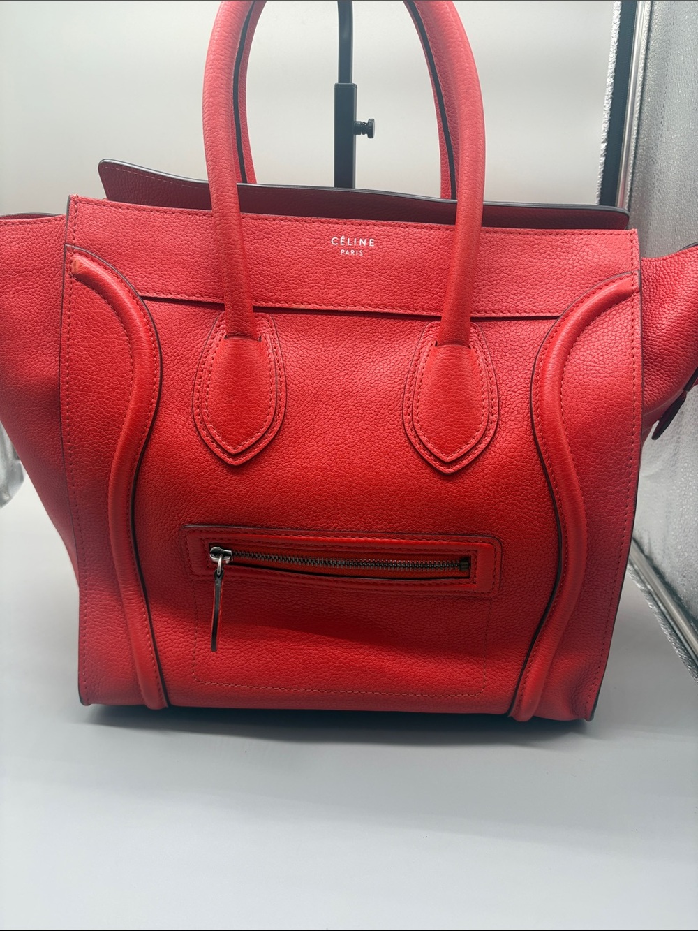 Celine Red Pebbled Leather Mini Luggage Satchel